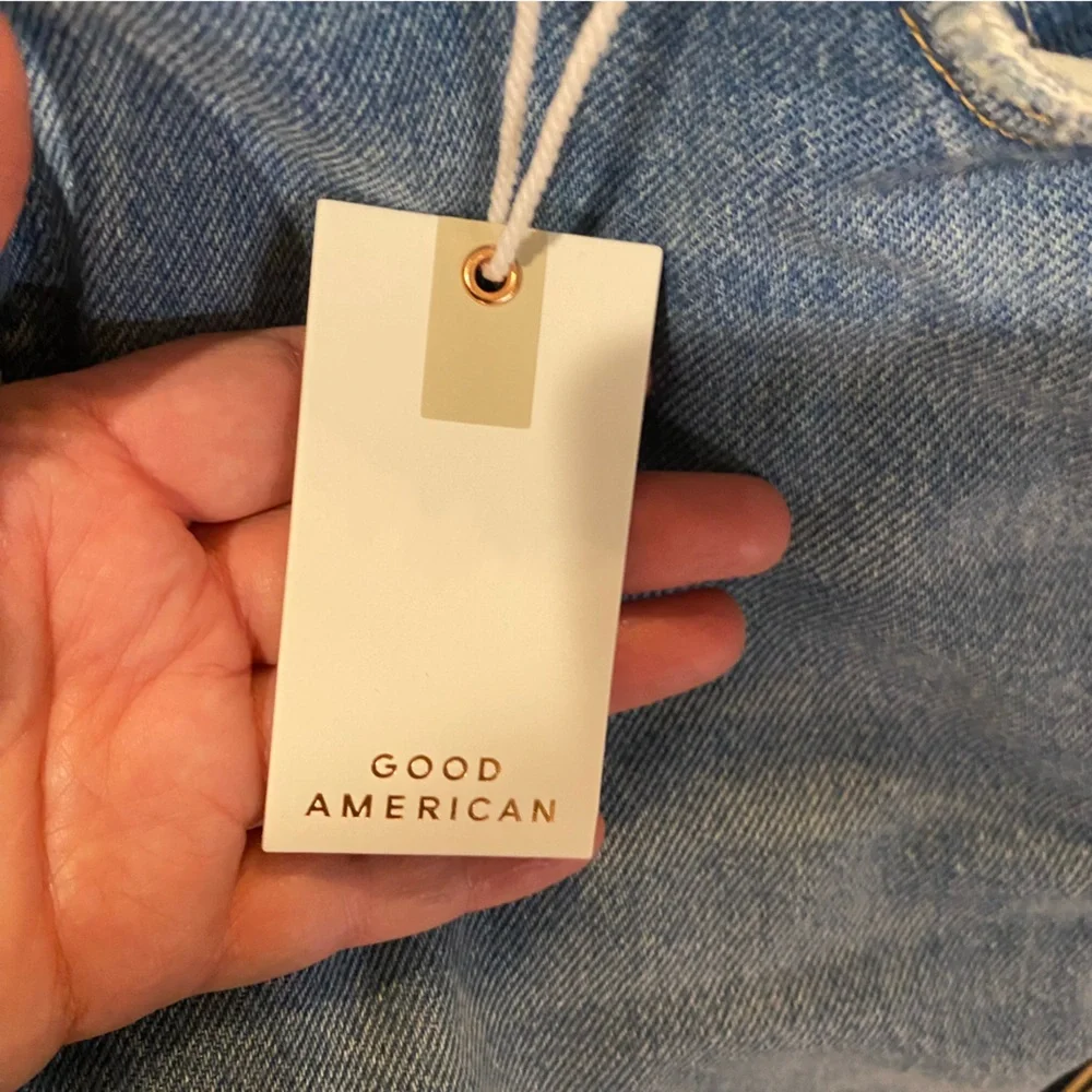 Good American Distressed Button Fly Good Boy Blue Jeans Sz 20 NWT - Picture 7 of 8